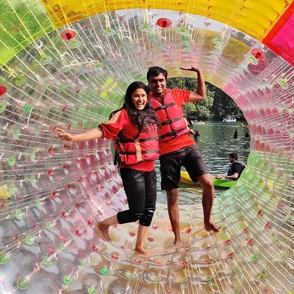 couple zorbing in kali river dandeli