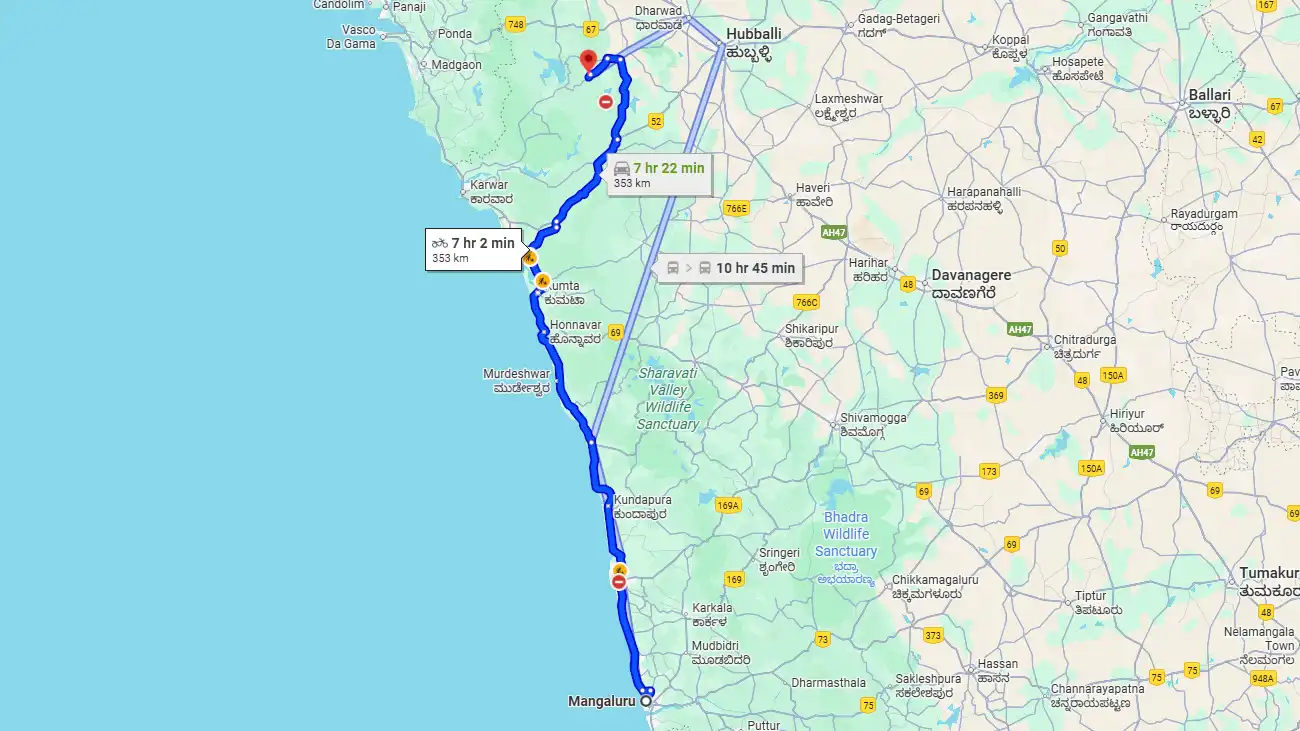 mangalore to dandeli distance